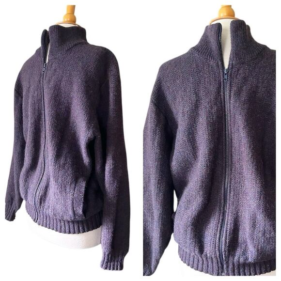 L.L. Bean Zip front Navy Blue Grey Wool Cardigan - Large - Picture 2 of 7